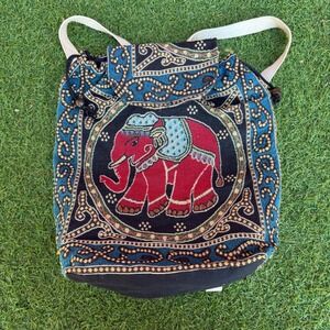 Boho Elephant Indian Tapestry Backpack Woven Drawstring Bag